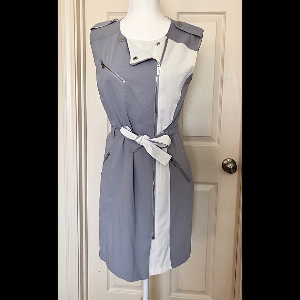 CALVIN KLEIN GRAY & OFF WHITE ZIP UP DRESS